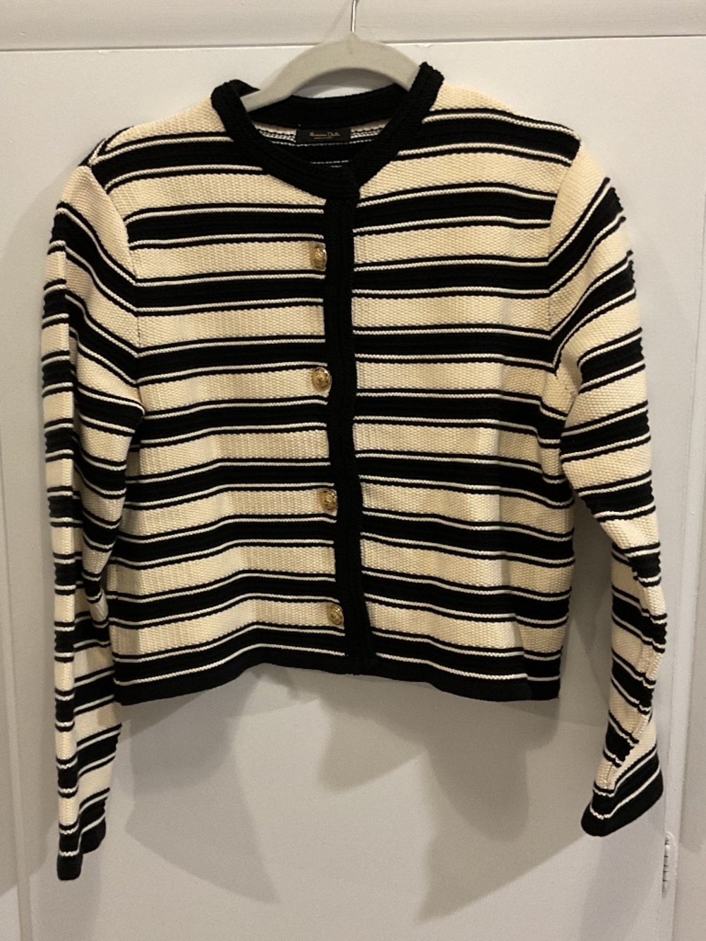 Massimo Dutti Sweater, Size Medium, Black and Ecru Stripe